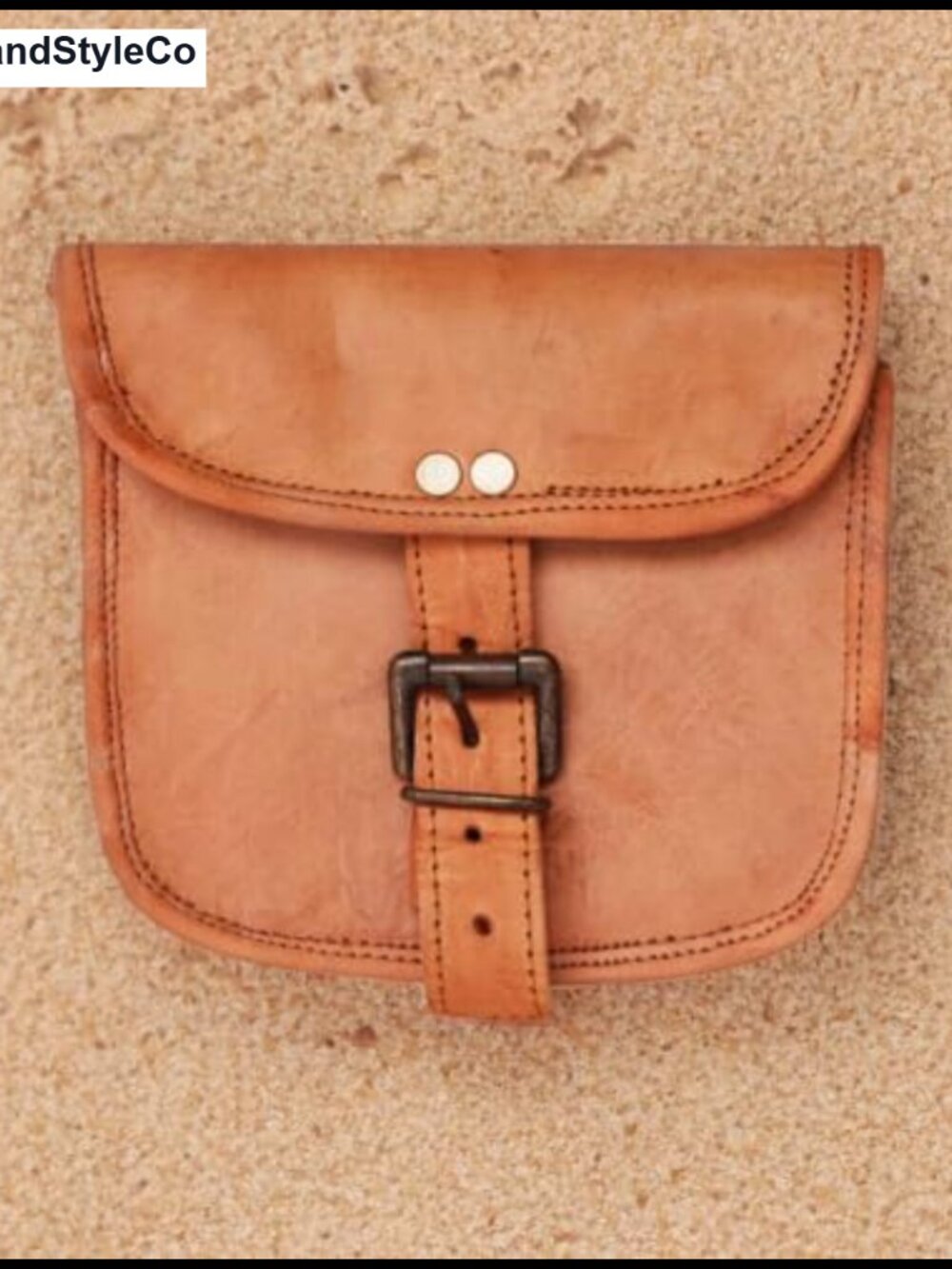 Pure Camel Leather Satchel Bag Buckle Closure Crossbody Purse